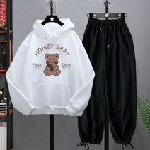 K.ONLINE SHOP여성츄리닝세트 루즈핏 후드 곰돌이 운동복 투피스 정장 여성오피스룩 여성정장세트 여성정장