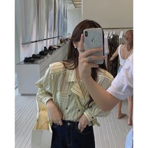여자 셔츠 블라우스 루즈한 스트라이프 데이트룩 여성 남방 이일화 구름 면 체크 한소희 긴팔 퍼프 목프릴 면접용 펀칭 고방 정장 반