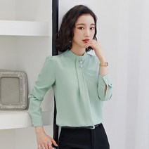 블라우스 쉬폰 예쁜 봄 D 블라우스 여성 의류 긴 소매 흰색 민트 그린 쉬폰 블라우스