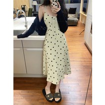 프렌치 클래식 하프기장 플라워 뷔스티에원피스 니트 가디건 여성 봄계절 2023 스타일리쉬