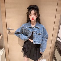 키즈목마 2023 봄신상 여아 데님 청자켓 유아동 키즈 크롭 스타일