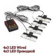 굴삭기 지게차 경광등 경고등 차량용 4x3 Led 무선 원격 구급차 경찰 조명 12V FSO 스트로브 경고 자동차 비상 플래시 스트로보 스코프 액세서리, wired 4x3 LED+Red N White