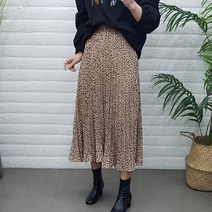 제이후 레오파드 밴딩 호피 A라인 주름 플리츠 롱 스커트