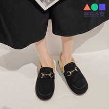몬드스팟 1cm 여성 스웨이드 털 골드버클 포인트 털신 단화 로퍼 플랫 블랙(DM364)