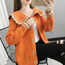 박시니트가디건 플랫카라 스웨터 코트 여성 와이드 루즈핏 핏아우터 키치한 스타일리쉬 3839656506, S95 -105 근 P85 -N-오렌지 레드