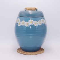 블루 꽃 파란색 쌀항아리 10kg 예쁜쌀독추천, 블루 꽃 10kg 쌀독 + 짚받침