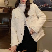 여성 노카라 트위드 자켓 라운드 정장 아우터