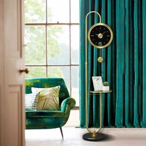 스탠드시계 시계 진밤색 메탈 야광 인테리어시계, 골드+인디언그린다이얼14인치