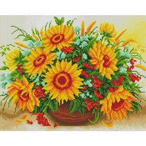 리빙듀오 DIY 명화 해바라기 비즈 큐빅 보석십자수세트 캔버스형 중형 50x40, 3.A-003 해바라기 꽃병