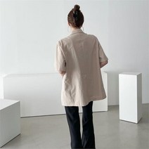 다잇템_패션 여자 린넨원단 박시 반팔 수트핏 자켓