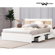 베드넷퍼니쳐 베른 썬트리 LED 일반형 서랍형 침대프레임 슈퍼싱글침대 퀸침대 매트리스, 2-2.썬트리/서랍형/퀸/화이트