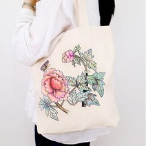미리사몰B 민화샵 에코백 만들기 DIY 공예 보조 가방 미니 파우치 무지 도안 그림 친환경 캔버스 천 재료 미술 그리기 색칠 꾸미기 자랑 어린이 초등 학교 돌봄 방과후 수업 준비물, 1개, 에코백(모란)