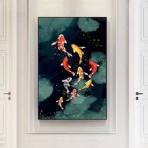 춘예화원 집에 걸면 좋은 구어도 그림 벽에 사진 걸기 두꺼비집 커버 물고기 돈을 복을 부르는 황금 잉어 액자 타입A, 타입C