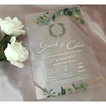 유칼립투스 녹색 잎 디자인 초대 10pcs 사용자 지정 아크릴 결혼식 초대장 흰색 잉크 크리스마스, [02] One Sample