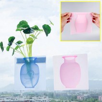 실리콘화분 붙이는 벽걸이 꽃병 유리창 벽 인테리어 장식용 예쁜 실리콘 화병, 핑크