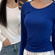 루니드 2장묶음 레이욘혼방 소프트스판 슬림핏 U넥 긴팔티셔츠