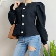 [비위치] 튤립 셔링 벌룬 진주버튼 자켓