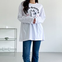 데일로엔 여성용 자체제작 도그굿프린팅 여성 긴팔 티셔츠
