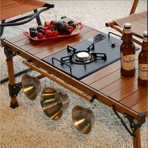 접이식 IGT 우드 테이블 휴대용 캠핑 낚시 바베큐 그릴 롤테이블, 03=BBQGrate, 2. Gas Stove