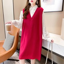 날씬해 보이는 미디 브이넥 조끼 민소매 롱 니트 나시 원피스 스웨터 이너 하늘비즈 Z193T058