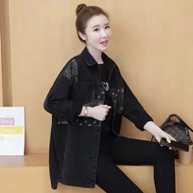 쩐쿠 봄 여성 카라넥 긴소매 도트무늬 블랙 데님 숏 자켓 Z77