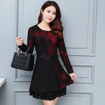 레이스미디스커트 봄 가을 룩 미드 노년 엄마 50대 40 여성 귀함 부인 원피스 긴팔 고귀한 2063275995