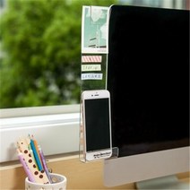 모니터 측면부착 세로형 투명 미니선반 메모보드 홀더 핸드폰보관 책상정리 간단설치 편한, 오른쪽