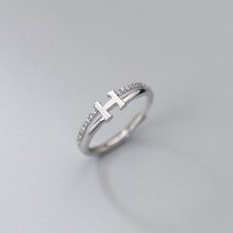 에르모사제이 R085 실버 925 H 로고 큐빅 두줄 레이어드 오픈 링 은 반지