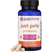 그냥 번성하세요: Just Pet Probiotic - 30 캡슐 8 온스 - 개를 위한 일일 소화 지원 - 크고 작은 품종을 위한 장 건강 보조제 - 밀 글루텐 콩 유제품