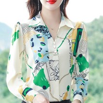 여성가을셔츠 새틴블라우스 긴팔소매 가을 여자크롭티 시폰 코디가잘되는 스커트배를가려주는 자투리목재