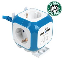 러그 4구 USB 2포트 큐브 멀티탭 3M (아이언/그린/블루) LUG-KSG-04U-1.5, 블루