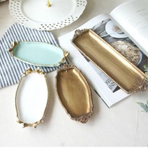 여대생 시계 귀걸이 반지 보관대 골드테두리 대리석 정리함 주전부리, 골드사각