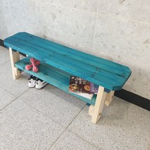 파인힐 예쁜 나무 원목 식탁 카페 벤치 의자, 3인(1800mm), 블루화이트