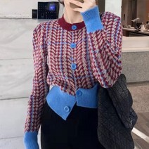 레트로 하운드투스 체크 슬림 카디건