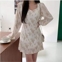 퍼니걸스 6217 스퀘어넥 쉬폰 플라워 미니 원피스 여성의류