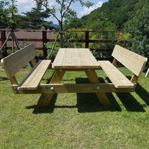 [테이블짱] (도색제품) 조립식 야외 등받이 일반등 방부목 테이블 단품과 세트 야외테이블, AA_3)4인용(G2)_방부목_살구색 단품