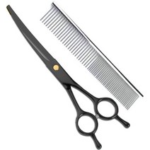 보라 반려동물 미용 가위, 19cm 블랙 커브가위