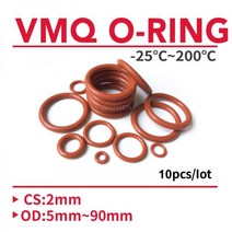오링 실리콘 O 링 개스킷 두께 CS 2mm OD 5 ~ 90mm 10 개 식품 등급 방수 와셔 고무 절연 원형 모양 씰 레드581808, OD 90mm, 빨간