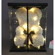 장미곰돌이 40cm[로즈베어]장미강아지 장미유니콘 장미키티 이벤트꽃 장미꽃 인형 프로포즈 발렌타인데이 화이트데이 특별한날 결혼 입학식 졸업식 기념일 크리스마스 선물, 레드+화이트[투명케이스+LED조명세트]