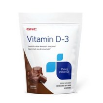 GNC 비타민 D-3 25mcg 1000IU 초콜릿 맛 딜리셔스 소프트츄, 60개입, 1개