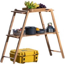 야외 캠핑 테이블 접이식 정원 휴대용 피크닉 단단한 나무 선반 주방 랙 2 층 보관, 02 브라운