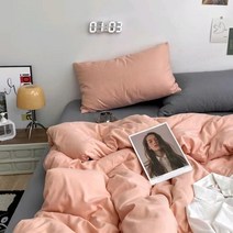 자취생 인스타 감성 투톤 침구 커버 풀세트 4종 레트로 빈티지 핑크 그레이 이불 간절기 사계절