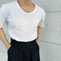 [1+1] 남자 오버핏 유넥 기본 반팔티 여름 반팔 U넥 티셔츠 척도
