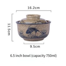 싱잉볼 명상종 인치 세라믹 뚜껑 포함 일본식 국수라면 가정용 수프 밥 식기 세트, 6.5 inch E