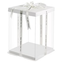 글로벌G&M 투명 케이크 상자 사각 받침포함 플라스틱 PET 1호 2호 3호 2단 3단 4단 높은 웨딩 플라워 꽃 풍선 기프트 용돈 박스 리본포함 대형, 낱장26×26×31(리본)