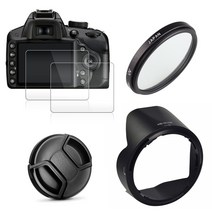 니콘 D3400 D3500 D5600 D7500 HB N106 DX NIKKOR 18 55mm 렌즈 용 UV 필터 + AF P 렌즈 후드 + 캡 + 2x 유리 스크린 프로텍터|, 1개, 단일