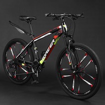 21속 24속 27속 24인치 26인치 성인 여성 남성 MTB 산악 자전거 BFO1-3, 10포크휠 블랙&레드