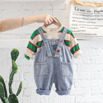 몽실이 엔젤 데님 멜빵 세트 청 긴팔 봄 가을 유아 외출복 상하세트