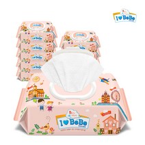 아이러브베베 피치 100매X캡형 10팩 아기물티슈, 100매입, 10개