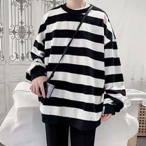 단가라티셔츠 스트라이프 오버핏 긴발 라운드넷 데일리 티셔츠